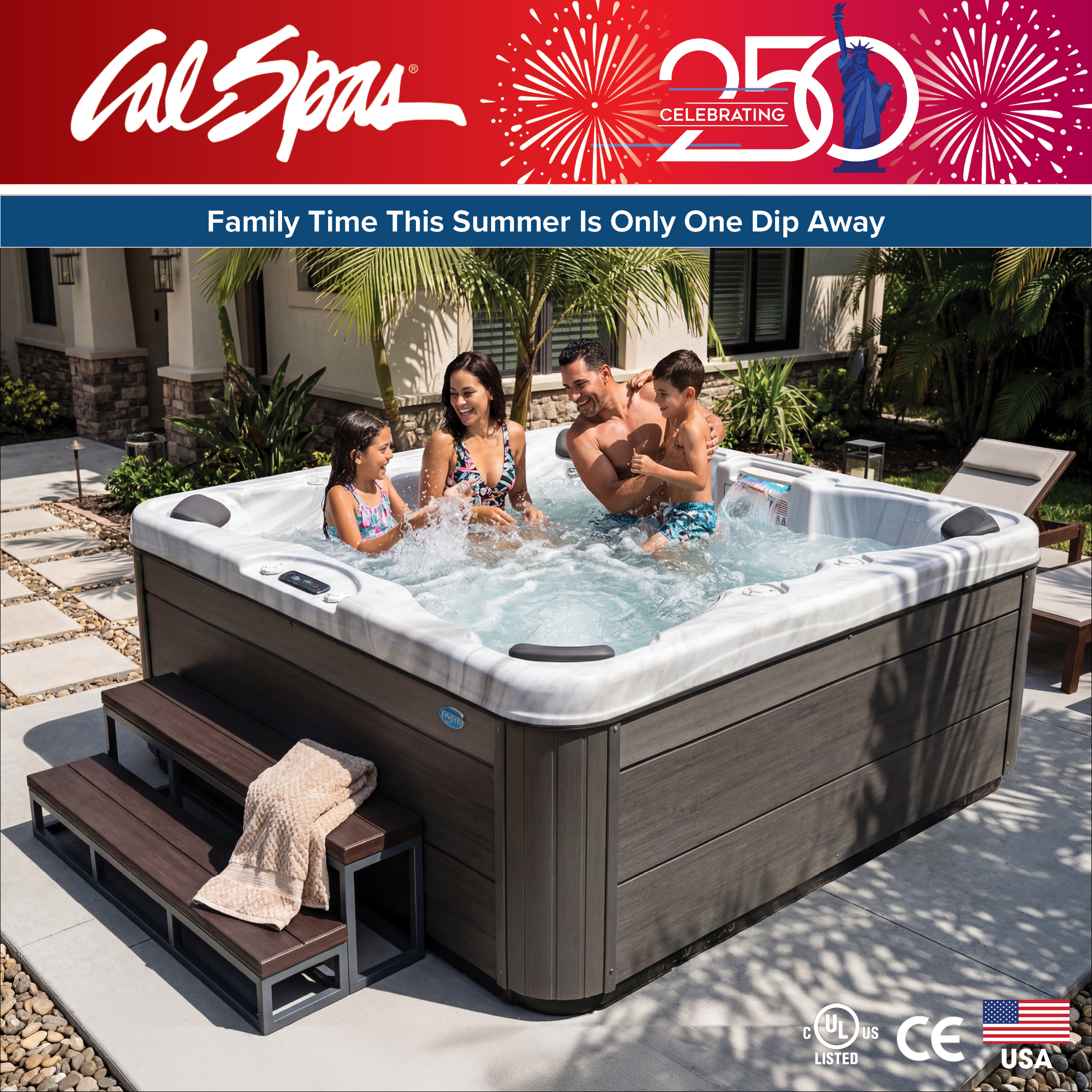 Calspas hot tub being used in a family setting - Picorivera